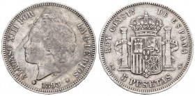 Alfonso XIII (1886-1931). 5 pesetas. 1892*18-92. Madrid. PGM. (Cal-100). Ag. 24,94 g. MBC+. Est...30,00. /// ENGLISH DESCRIPTION: Alfonso XIII (1886-1...