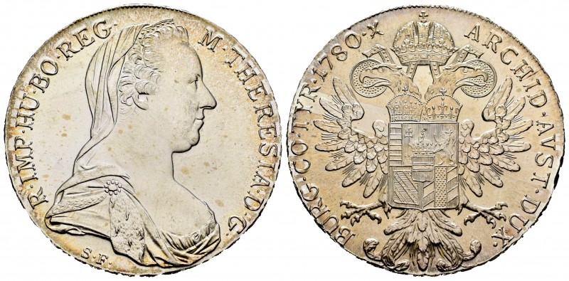 Austria. María Teresa. 1 thaler. 1780. (Km-T1). Ag. 28,04 g. Reacuñación oficial...