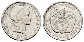 Colombia. 10 centavos. 1897. (Km-188). Ag. 2,38 g. MBC. Est...12,00. /// ENGLISH DESCRIPTION: Colombia. 10 centavos. 1897. (Km-188). Ag. 2,38 g. VF. E...