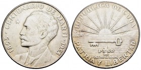 Cuba. 1 peso. 1953. (Km-29). Ag. 26,76 g. Centenario de José Martí. EBC+. Est...35,00. /// ENGLISH DESCRIPTION: Cuba. 1 peso. 1953. (Km-29). Ag. 26,76...