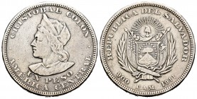El Salvador. 1 peso. 1911. (Km-115.1). Ag. 24,65 g. Golpecitos en el canto. MBC-. Est...20,00. /// ENGLISH DESCRIPTION: El Salvador. 1 peso. 1911. (Km...