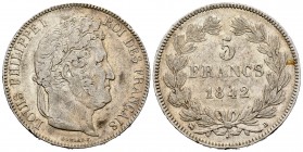 Francia. Louis Philippe I. 5 francos. 1842. Rouen. B. (Km-749.2). (Gad-678). Ag. 24,94 g. Golpecitos en el canto. MBC-. Est...40,00. /// ENGLISH DESCR...