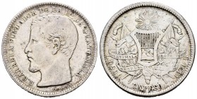 Guatemala. 1 peso. 1865. R. (Km-182). Ag. 24,83 g. R grande. MBC-. Est...50,00. /// ENGLISH DESCRIPTION: Guatemala. 1 peso. 1865. R. (Km-182). Ag. 24,...