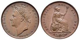 Gran Bretaña. George IV. 1 farthing. 1826. (Km-697). Ae. 4,84 g. EBC+. Est...75,00. /// ENGLISH DESCRIPTION: United Kingdom. 1 farthing. 1826. (Km-697...
