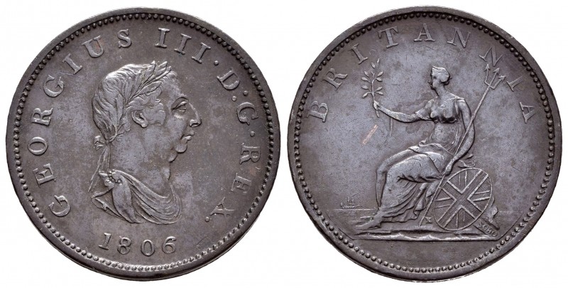 Gran Bretaña. George III. 1/2 penny. 1806. (Km-662). (S-3781). Ae. 9,48 g. MBC+....