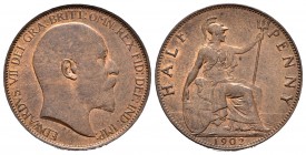Gran Bretaña. Edward VII. 1/2 penny. 1902. (Km-793.2). Ae. 5,73 g. Restos de brillo original. EBC. Est...20,00. /// ENGLISH DESCRIPTION: United Kingdo...