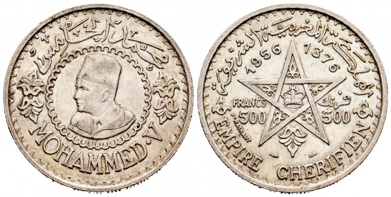 Marruecos. Mohamad V. 500 francos. 1956 (1376 H). (Km-Y54). Ag. 22,53 g. EBC. Es...