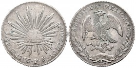 México. 8 reales. 1876. Guanajuato. FR. (Km-377.8). Ag. 27,01 g. MBC+. Est...60,00. /// ENGLISH DESCRIPTION: Mexico. 8 reales. 1876. Guanajuato. FR. (...
