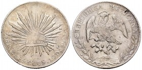 México. 8 reales. 1893. Guanajuato. RS. (Km-377.8). Ag. 26,93 g. MBC. Est...35,00. /// ENGLISH DESCRIPTION: Mexico. 8 reales. 1893. Guanajuato. RS. (K...