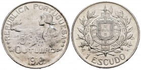 Portugal. 1 escudo. 1910. (Km-560). (Gomes-22.01). Ag. 24,78 g. Golpecitos en el canto. EBC. Est...40,00. /// ENGLISH DESCRIPTION: Portugal. 1 escudo....