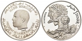 Túnez. 1 dinar. 1969. (Km-293). Ag. 19,94 g. Tirada de 5000 piezas. PROOF. Est...30,00. /// ENGLISH DESCRIPTION: Tunisia. 1 dinar. 1969. (Km-293). Ag....