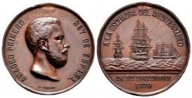 España. Amadeo I (1871-1873). Medalla. 1870. (Vq-14379). Ae. 15,40 g. A la Escuadra del Mediterráneo. 26 de diciembre. Grabador: G. Sellán. Golpes en ...