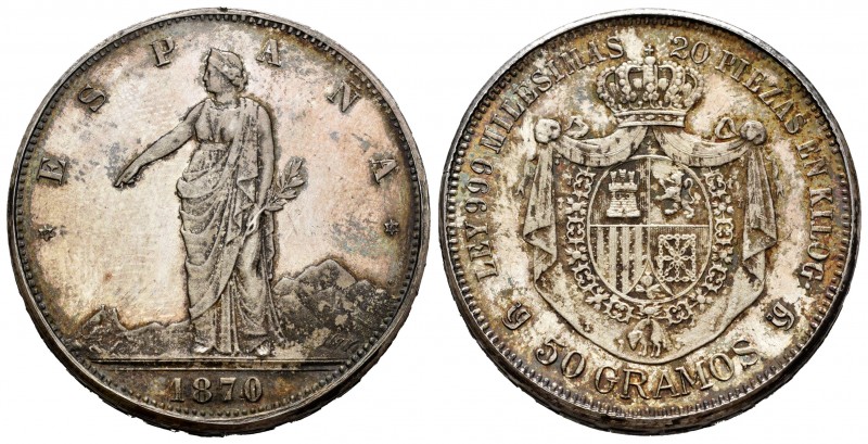 España. Medalla. 50,67 g. Imitando a las 100 pesetas de 1870, en plata. EBC+. Es...