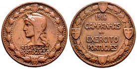 Portugal. Medalla. 1916. Ae. 16,52 g. A las campañas del ejército portugués. 33 mm. MBC. Est...18,00. /// ENGLISH DESCRIPTION: Portugal. Medal. 1916. ...
