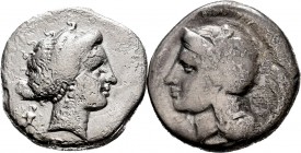 Lote de 2 monedas griegas, Didracma Lucania, Velia (1) y Didracma Campania, Neapolis (1). Ag. A EXAMINAR. BC/BC+. Est...150,00.