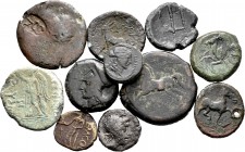 Lote de 11 monedas griegas, 1 de plata y 10 de bronce de diferentes cecas. Ag/Ae. A EXAMINAR. BC/MBC. Est...100,00.