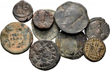 Lote de 9 bronces de época antigua, Grecia Antigua (1), Hispania Antigua (3), Imperio Romano (4), Imperio Bizantino (1). A EXAMINAR. BC/MBC-. Est...50...