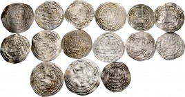 Lote de 15 monedas del Califato de Córdoba. Dirhams de Abd al-Rahman II y Al Hakam II con años diferentes. Ar. A EXAMINAR.. MBC-/MBC+. Est...300,00.