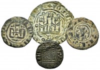 Lote de 4 vellones medievales diferentes, del Reino de Castilla y León. A EXAMINAR. BC+/MBC-. Est...50,00.