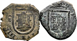 Lote de 2 monedas de 8 maravedís Madrid Felipe IV 1625 y 1624. A EXAMINAR. MBC-/MBC. Est...30,00.