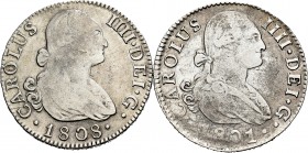 Lote de 2 monedas de 2 reales 1801 Sevilla y 1808 Madrid. A EXAMINAR. BC+/MBC-. Est...30,00.