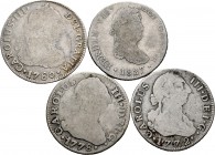Lote de 4 monedas de 2 reales Carlos III (3) y Fernando VII (1). A EXAMINAR. BC-/BC+. Est...25,00.