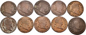 Lote de 10 monedas de 2 maravedís de Fernando VII, Segovia (9) y Jubia (1). A EXAMINAR. BC+/MBC. Est...60,00.