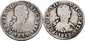 Lote de 2 monedas de 1/2 real de México 1812 y 1814. A EXAMINAR. BC+. Est...25,00.