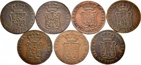 Lote de 7 monedas de Isabel II de 3 cuartos 1836, 1837, 1838, 1839, 1841, 1843, 1844. A EXAMINAR. BC+/MBC. Est...70,00.