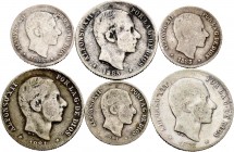 Lote de 6 monedas de Alfonso XII, 20 centavos 1881, 1882, 1883 y 10 centavos 1881, 1882, 1883. A EXAMINAR. BC/MBC. Est...75,00.
