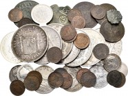 Lote de 43 monedas españolas desde Felipe IV a Juan Carlos I, incluye 7 monedas de 5 pesetas Alfonso XII (5) y Alfonso XIII (2). A EXAMINAR. BC+/EBC. ...