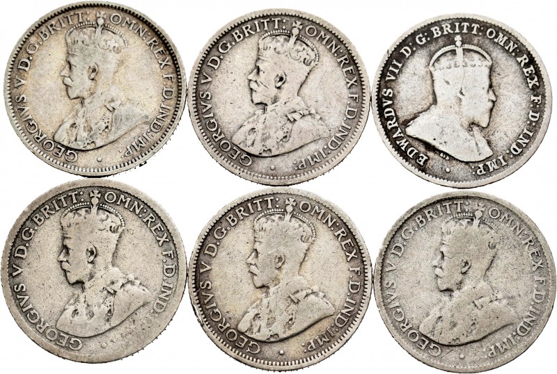 Lote de 6 monedas de Australia. 6 Pence de los años 1910, 1922, 1923, 1925, 1926...