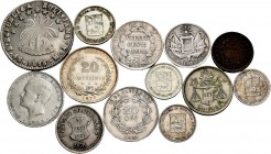 Lote de 13 monedas extranjeras, Bolivia (3), Brasil (1), Guatemala (2), Nicaragua (1), Uruguay (1), Venezuela (5). A EXAMINAR. MBC/EBC-. Est...60,00.