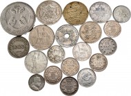 Lote de 20 monedas extranjeras de plata, Austria (1), Bulgaria (1), China (1), EtiopÍa (1), Estonia (2), Indochina (2), Lituania (1), Nueva Guinea (1)...