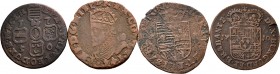 Lote de 4 monedas de los Países Bajos de 1 liard 1591, 1604, 1710 y 1750. A EXAMINAR. BC+/MBC-. Est...50,00.
