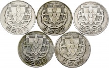 Lote de 5 monedas de Portugal, 5 Escudos 1932, 1934, 1937, 1946 y 1947. Ag. A EXAMINAR. BC+/MBC. Est...50,00.