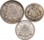 Lote de 3 monedas de Suecia, 1 Krona 1876, 1884; 2 Kronor 1878. A EXAMINAR. MBC-/EBC. Est...75,00.