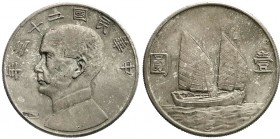 China
Republik, 1912-1949
Dollar (Yuan) Jahr 23 = 1934. fast Stempelglanz, Kratzer, schöne Patina