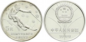 China
Volksrepublik, seit 1949
5 Yuan Silber 1988 Olympiade Calgary, Abfahrtsläufer. In Kapsel. Mit Zertifikat. Polierte Platte