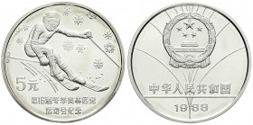 China
Volksrepublik, seit 1949
5 Yuan Silber 1988 Olympiade Calgary, Abfahrtsläufer. In Kapsel. Polierte Platte