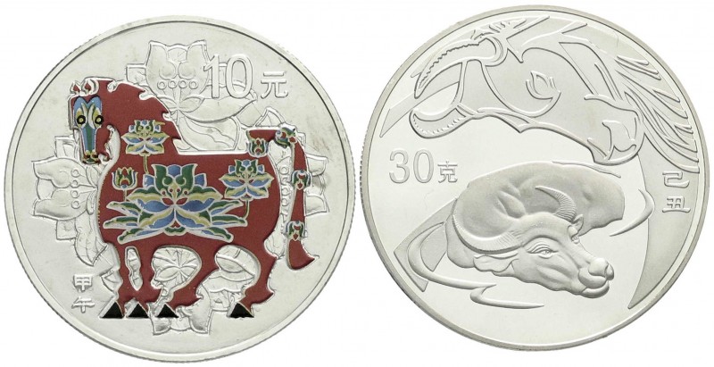China
Lots der Volksrepublik China
2 Stück: 10 Yuan Farbsilbermünze 2014 Pferd...