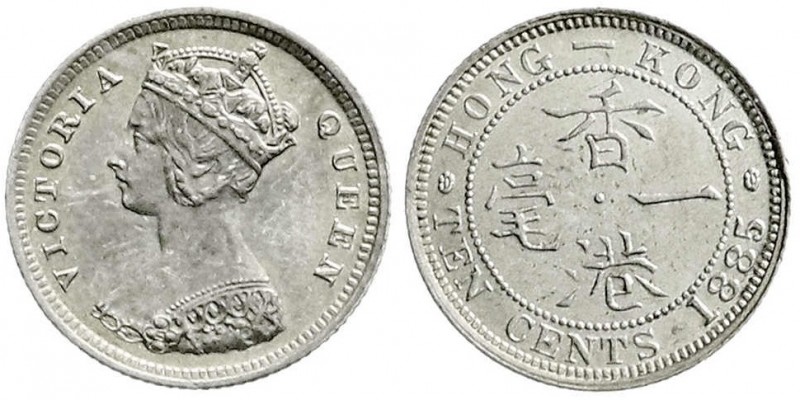 Hongkong
Victoria, 1860-1901
10 Cents 1885. vorzüglich/Stempelglanz, kl. Kratz...
