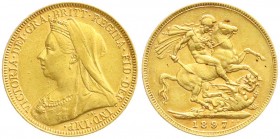 Australien
Victoria, 1837-1901
Sovereign 1897 M. Melbourne. 7,99 g. 917/1000. sehr schön