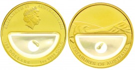 Australien
Elisabeth II., seit 1952
100 Dollars 1 Unze Feingold 2011. Australische Schätze. Landschaft (Acrylglaskapsel mit eingelegten Zuchtperlen)...