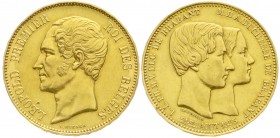 Belgien
Leopold I., 1831-1865
100 Francs 1853. L. WIENER. Zur Hochzeit des Herzogs v. Brabant mit Marie Henriette v. Österreich. 32.22 g. 900/1000. ...
