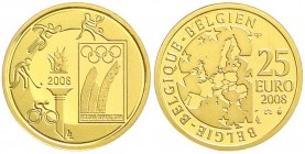 Belgien
Albert II., seit 1993
25 Euro 2008 Olympische Sommerspiele 2008 in Beijing. 1/10 Unze Feingold. Im Originaletui mit Zertifikat. Polierte Pla...