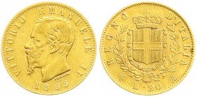 Italien- Königreich
Vittorio Emanuele II., 1861-1878
20 Lire 1865 BN. 6,45 g. 900/1000. vorzüglich