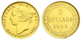 Kanada-Neufundland
Provinz
2 Dollars 1882 H, Heaton. Victoria. 3,33 g. 917/1000. sehr schön, kl. Henkelspur