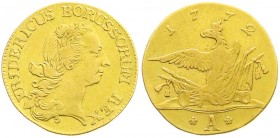 Brandenburg-Preußen
Friedrich II., 1740-1786
Friedrichs d'or 1772 A, Berlin. 6,58 g. fast sehr schön, seltenes Jahr