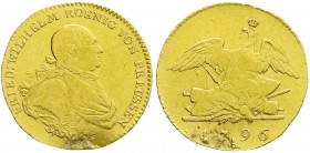 Brandenburg-Preußen
Friedrich Wilhelm II., 1786-1797
Friedrichs d`or 1796 A, Berlin. 6,53 g. schön/sehr schön, Henkelspur